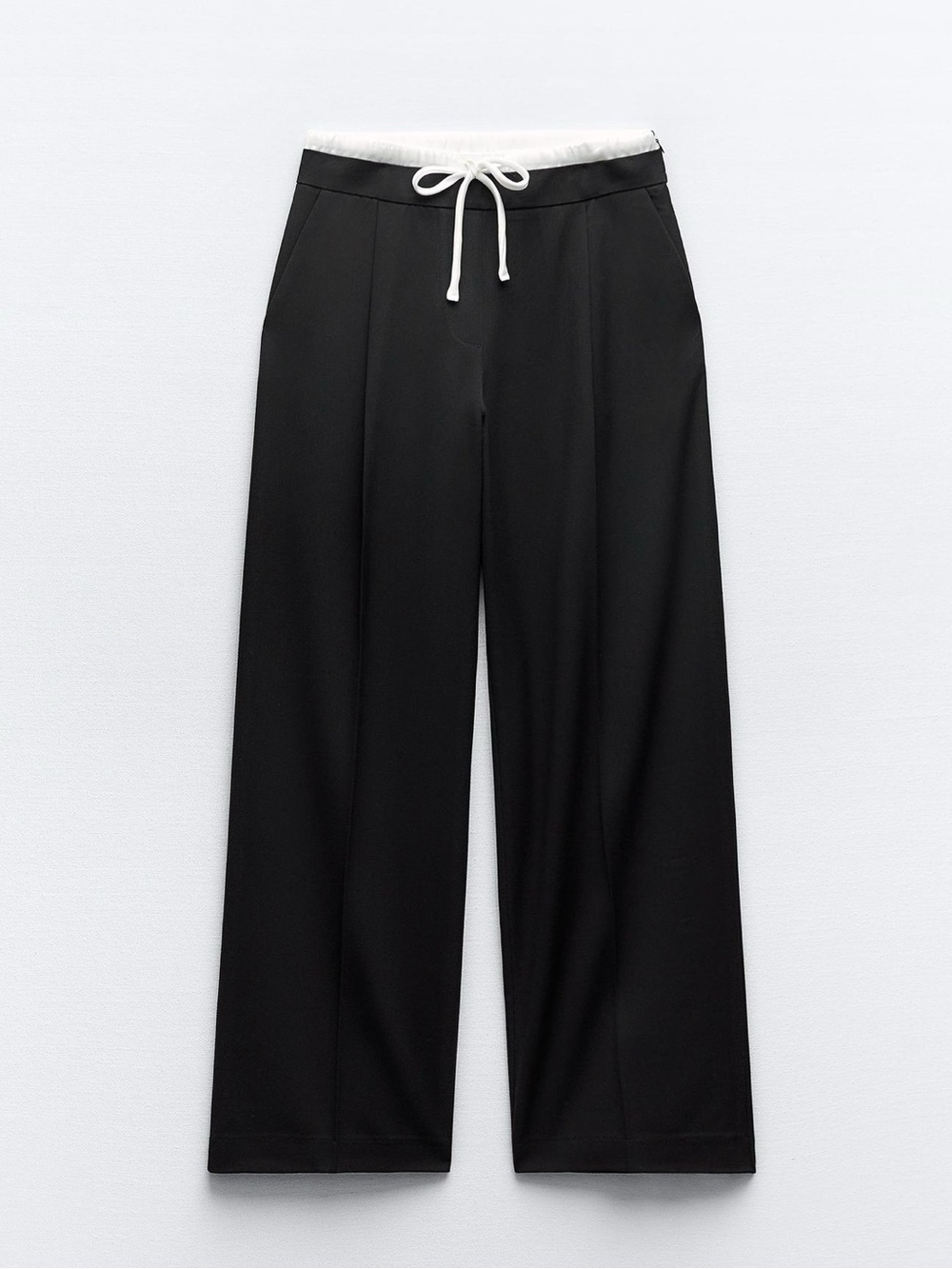 Zara Black Trousers with White Elastic Waistband